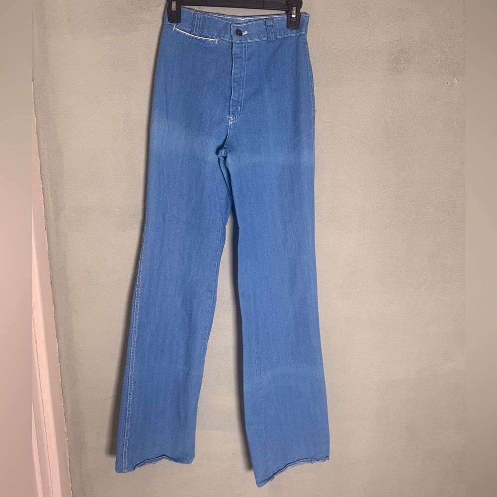 1970s Vintage La Disco bell bottom flare blue jeans Boho Hippy Sz 11